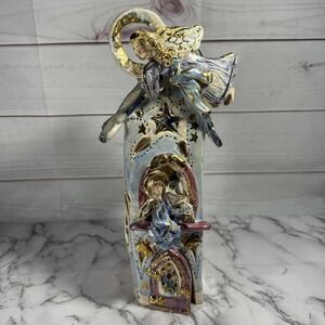 Blue Sky Heather Goldmine Ceramic Angel House Tealight Candle Holder‎